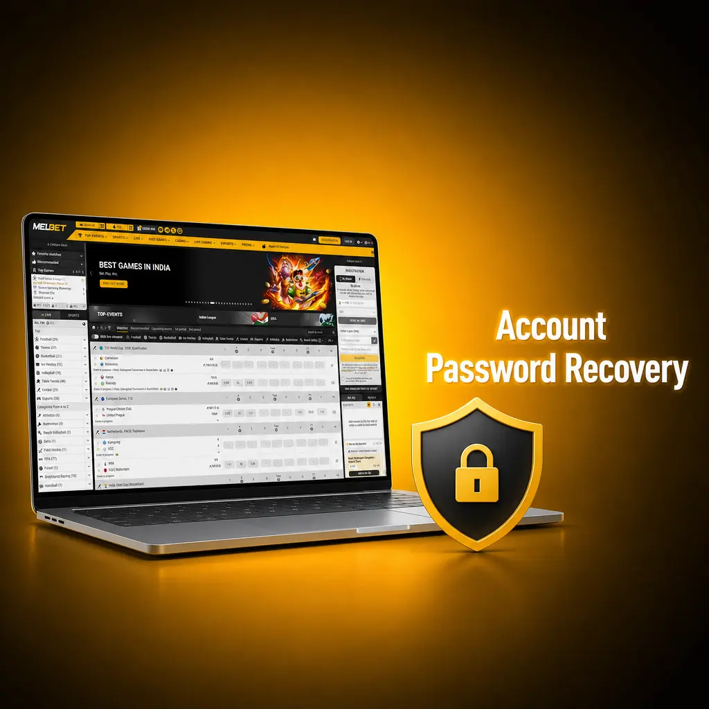 Melbet account password recovery steps showing login page with forgot password option for phone or email reset