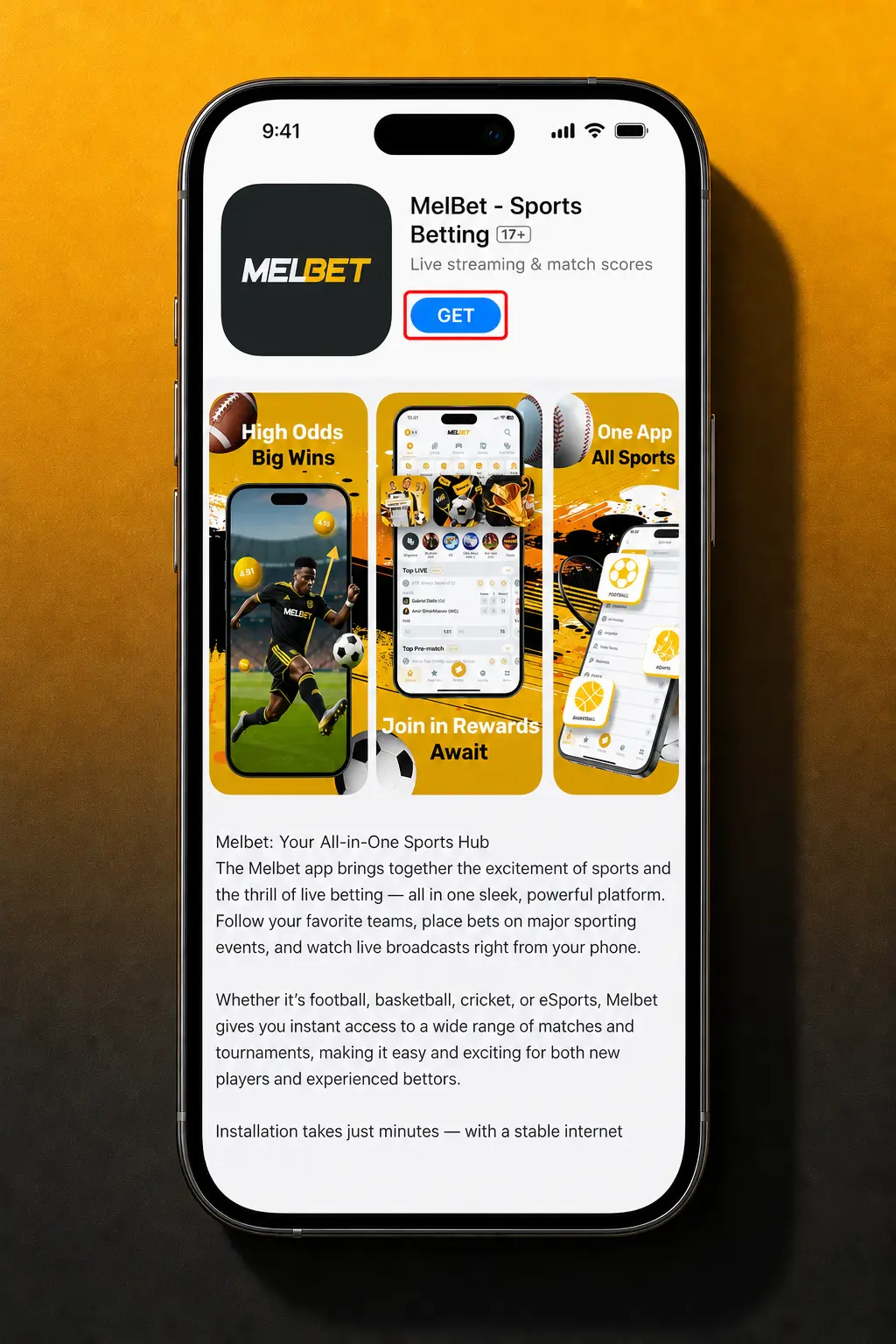 Melbet iOS app installation steps showing Aviator game setup on iPhone via Apple App Store