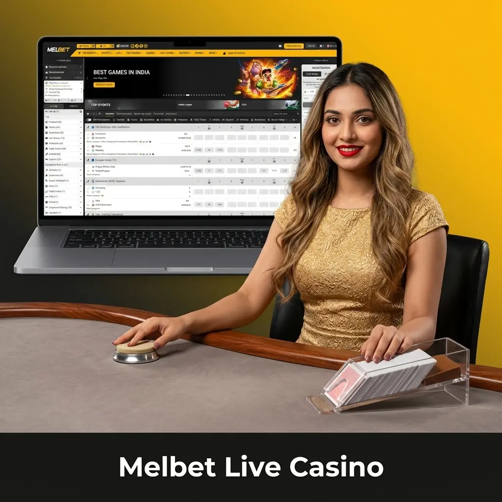 Melbet live casino studio with professional dealers streaming Andar Bahar, Teen Patti, and Roulette in INR
