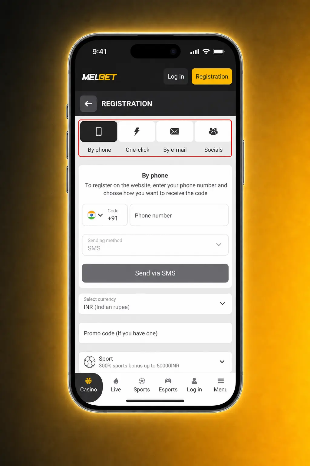 Melbet sign up process showing 4 steps: register, choose method, fill details, and verify account to complete registration