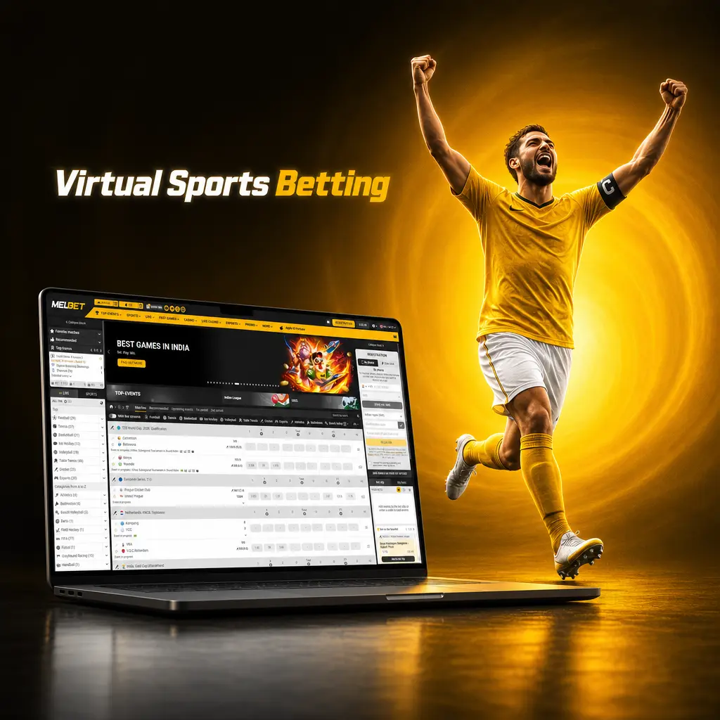 Melbet virtual sports betting options including cricket, football, horse racing, and basketball with RNG-powered simulations