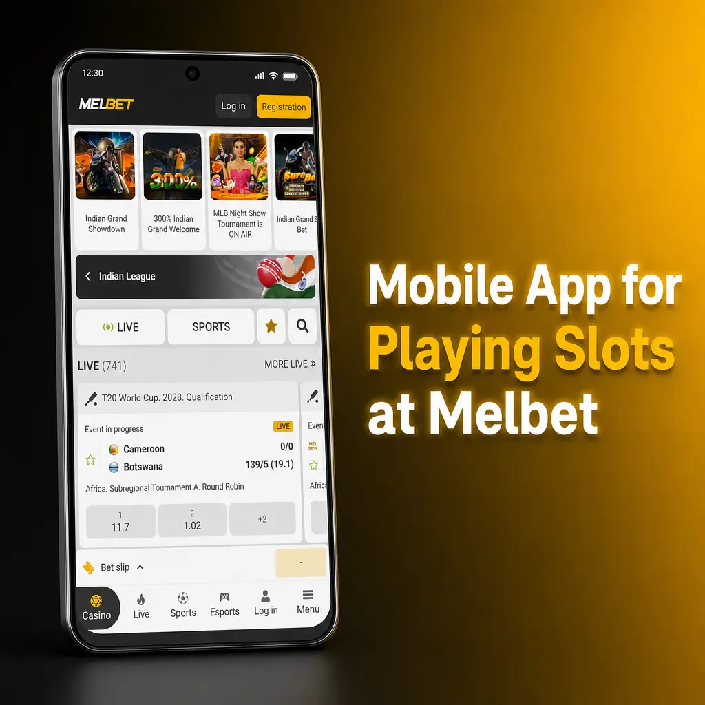 Melbet mobile app slots lobby on Android and iOS showing 7000+ slot machines with touch-optimised interface