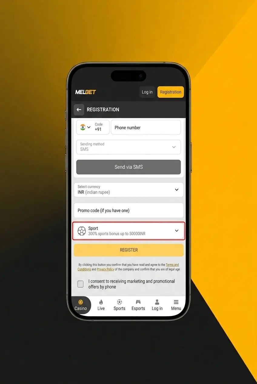 Melbet registration process showing 5 steps to create an account for sports betting and casino games in India