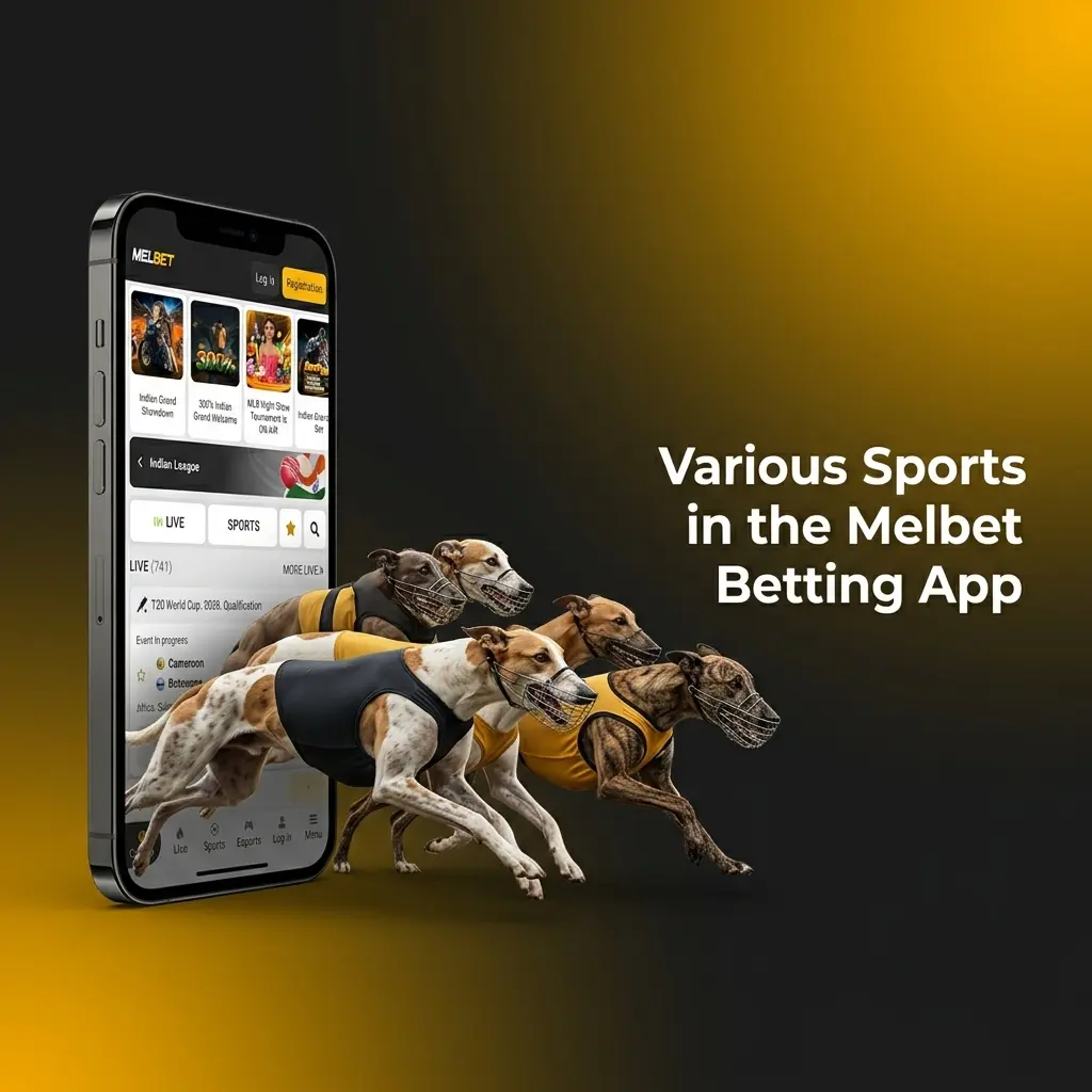 Melbet betting app interface showing 90+ sports and eSports including cricket, football, kabaddi, and CS2 with live betting